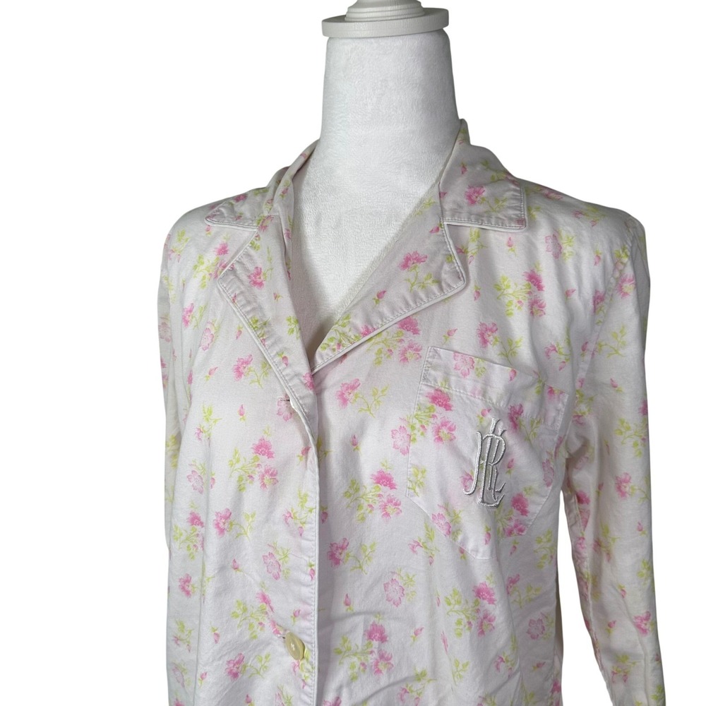 Ralph Lauren Womens Pink Floral Nightgown Button Up Long Sleeve Embroidered RL S - Picture 3 of 6